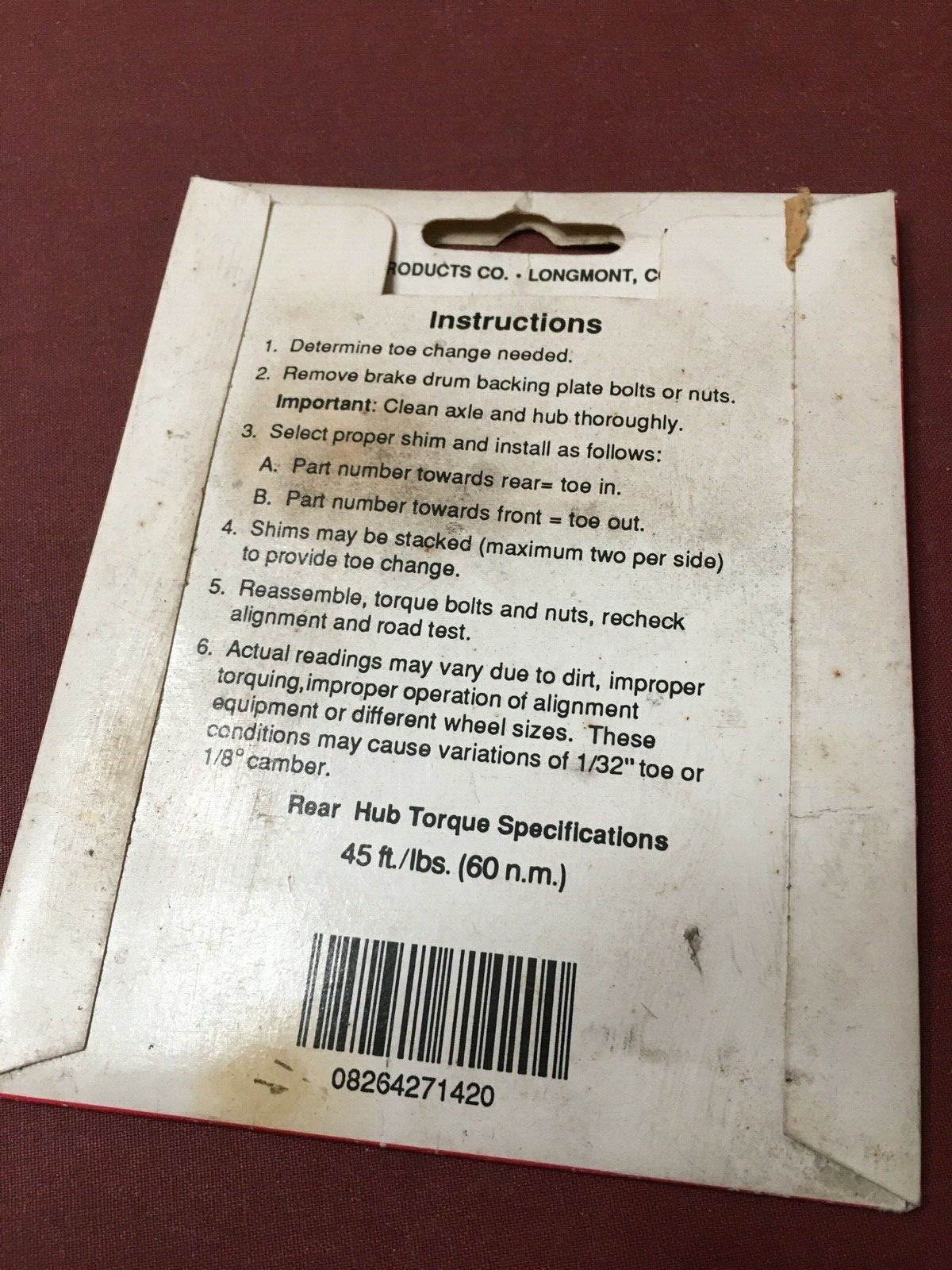 (1) Specialty Products Company Rear Wheel Alignment Shim 71420
