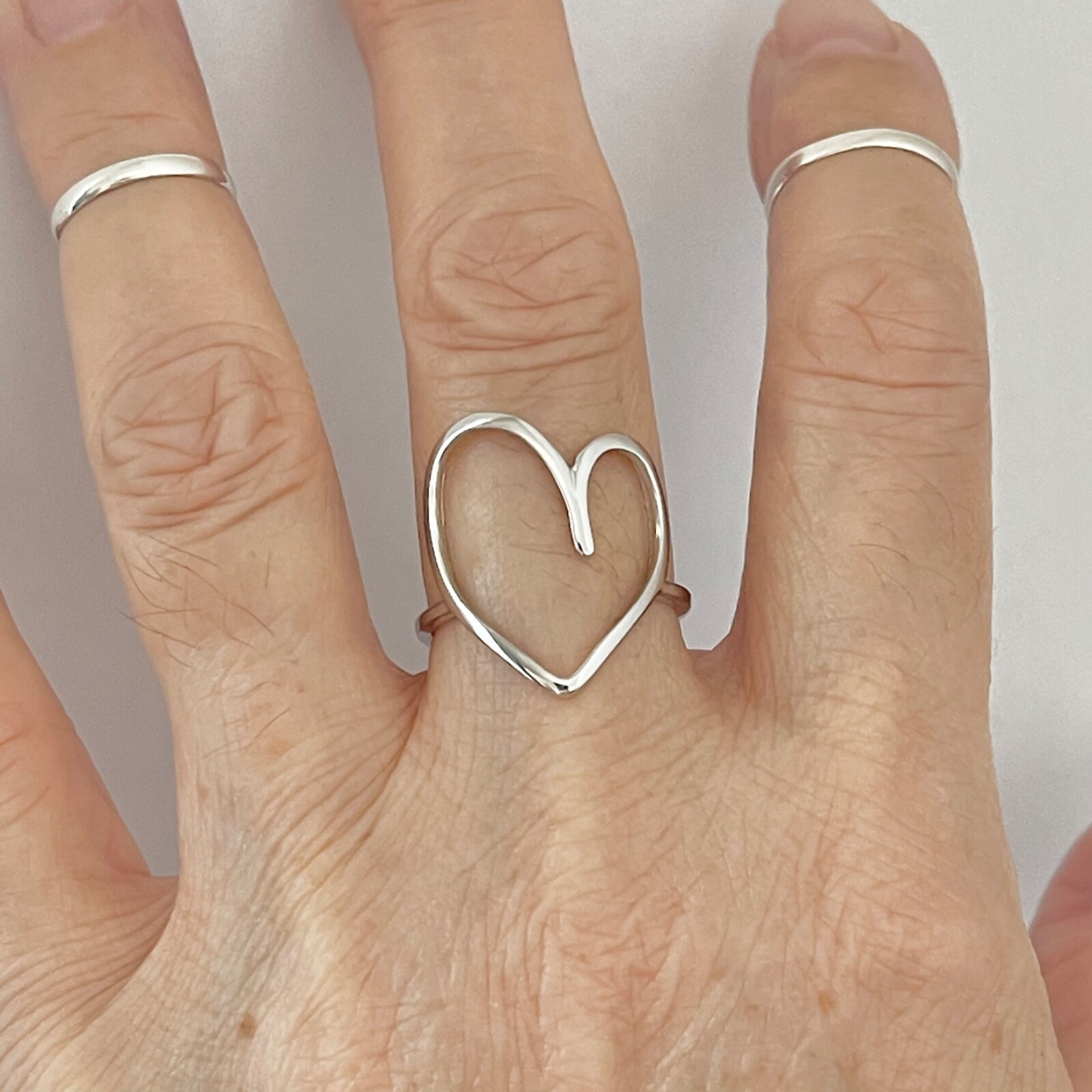 Sterling Silver Big Open Heart Ring, Delicate Ring, Silver Rings, Love Ring
