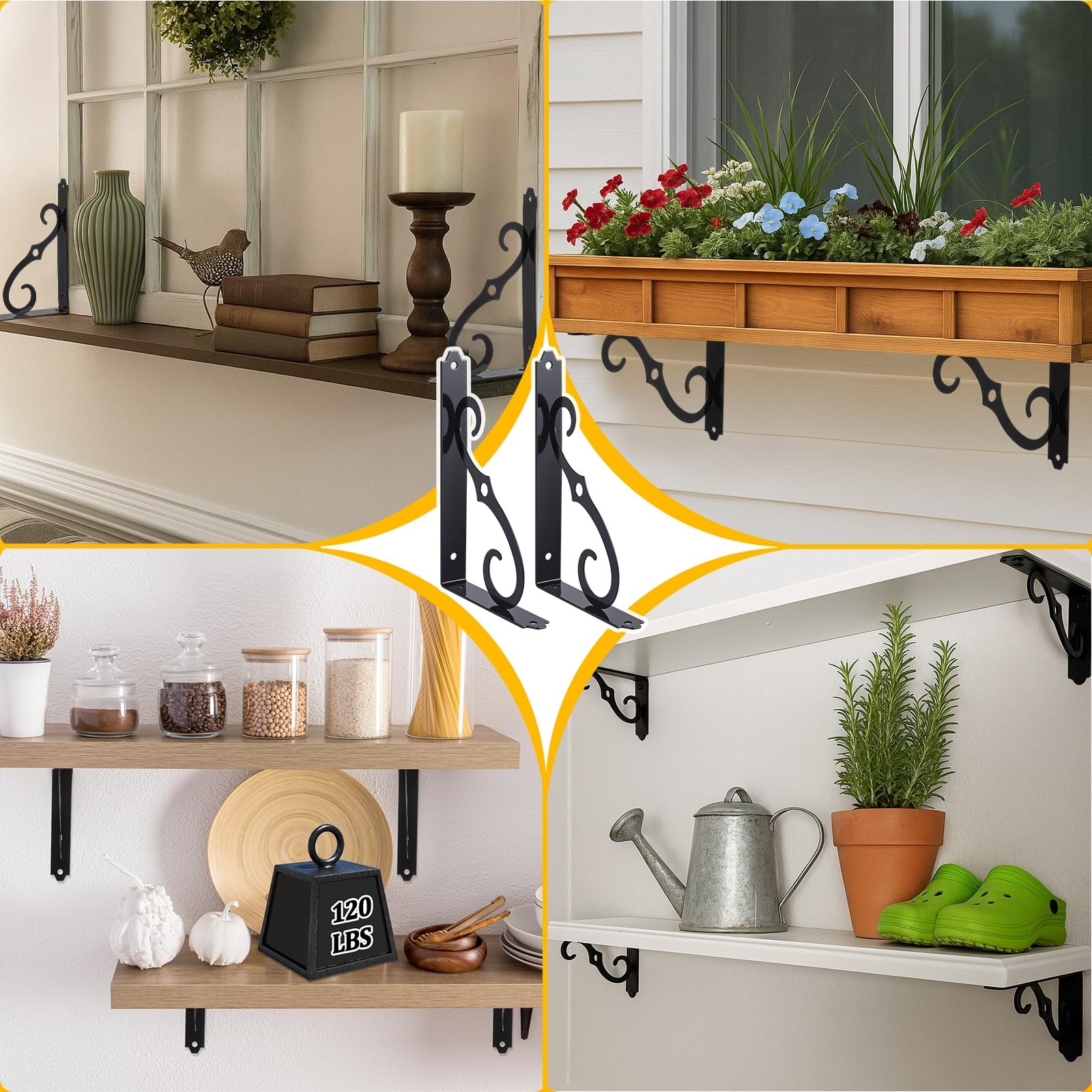 8 Pack 8 Inch Decorative Shelf Bracket Heavy Duty Wall Mounted Floating Brack...