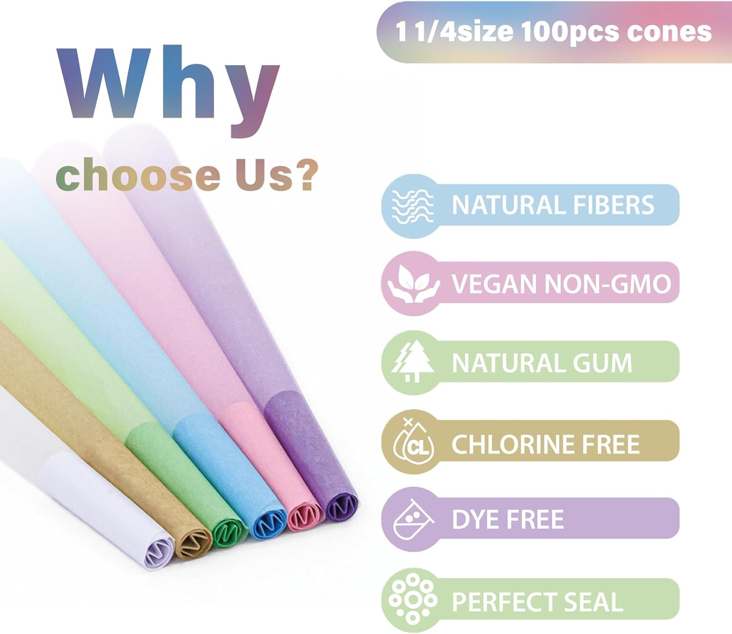 100 PACK Colorful Pre Rolled Cones| King Size Rolling Paper Cone with Loader...
