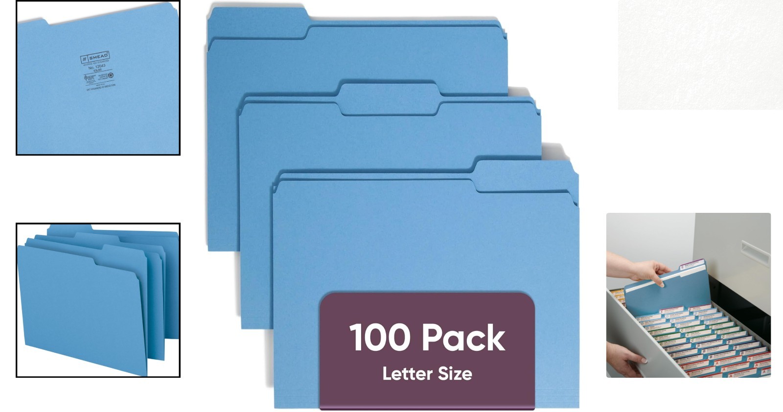 Elevate Organization: Blue 100 Pack 1/3-Cut Tab File Folders, Letter Size
