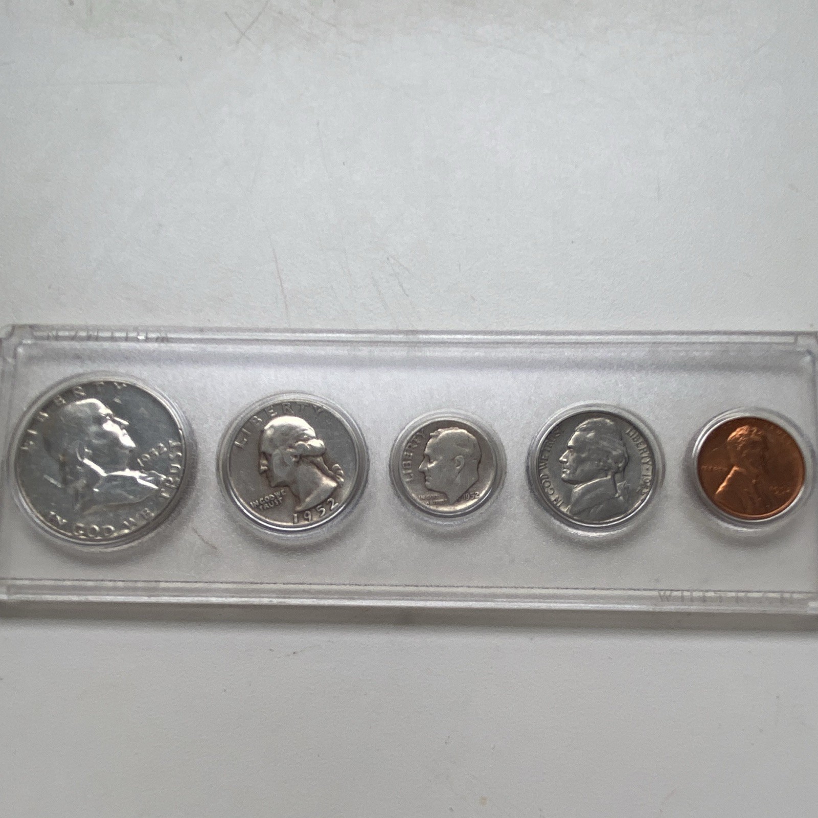 1952 U.S. Mint Set 5 Coins in Plastic Holder Half Dollar Quarter Dime Nickel