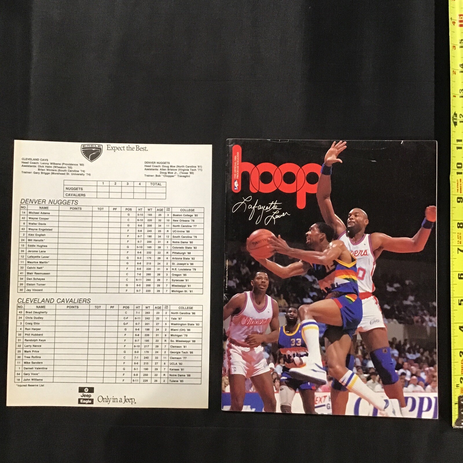 1988 Dec 4 Cleveland Cavs v Denver Nuggets NBA Basketball Program