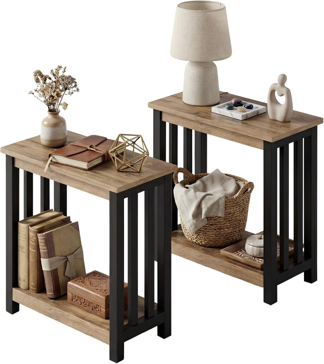 Mission End Tables Set of 2, for Small Spaces | Narrow Side Tables, Night Stands
