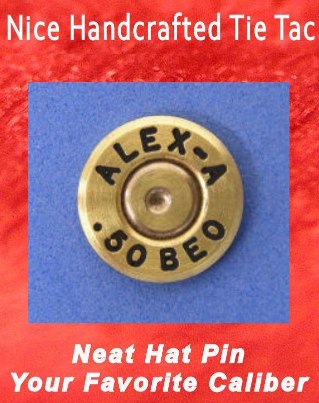 50 BEO ALEX-A Caliber Cartridge Hat Pin Shooting Jacket Pin Tie Tack Gun Ammo