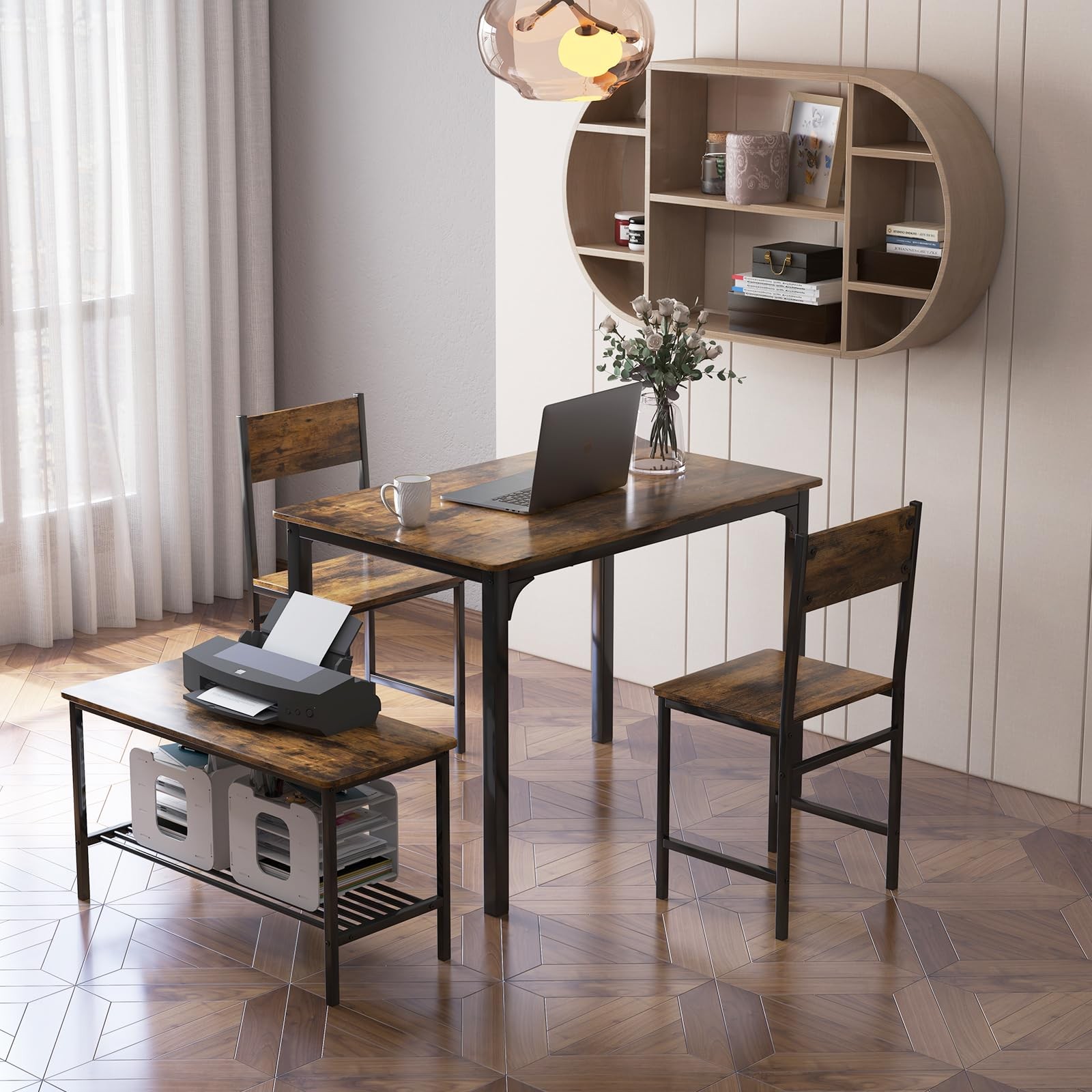 Dining Table Set for 4 Modern Industrial Kitchen Table with Bench Chairs