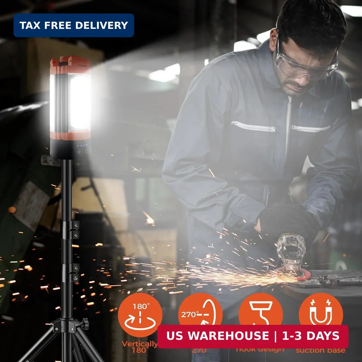 Rechargeable 12000mAh Camping Light with Adjustable Stand, Cordless Work Light w
