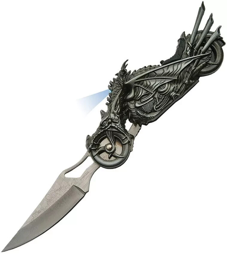 China Made Sculpted Aluminum Dragon Motorcycle & LED Light Pocket Knife - 211409