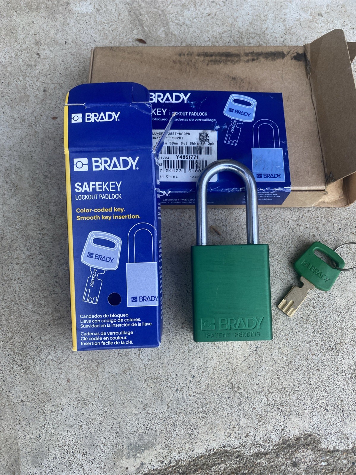 Brady Lockout Padlock ALU-GRN-38ST-KA3PK Keyed Alike 3 Pack Safekey