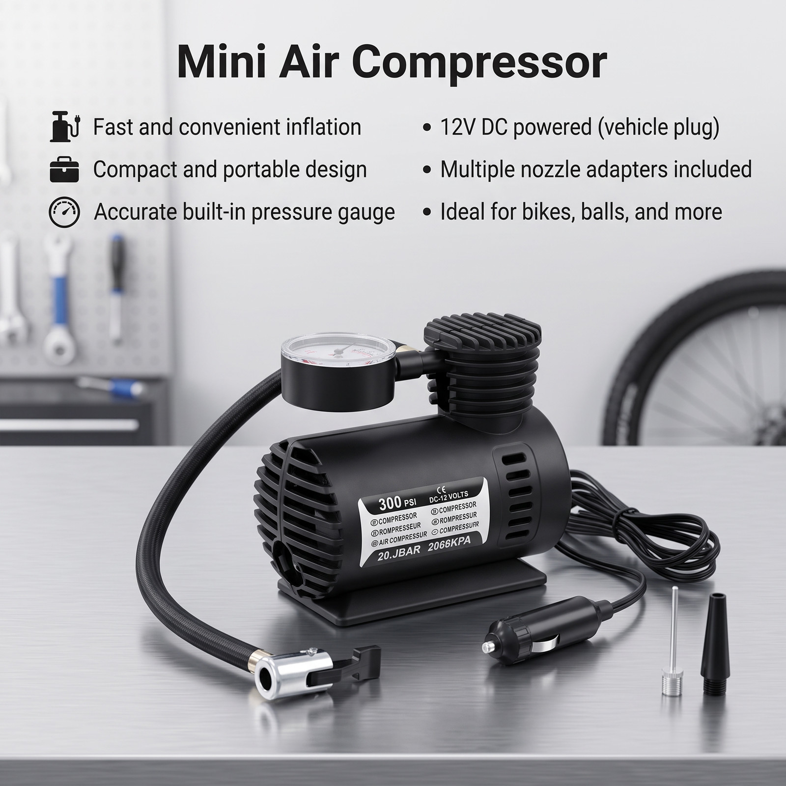 Mini Air Compressor Handheld Electric Air Pump With Pressure Detector
