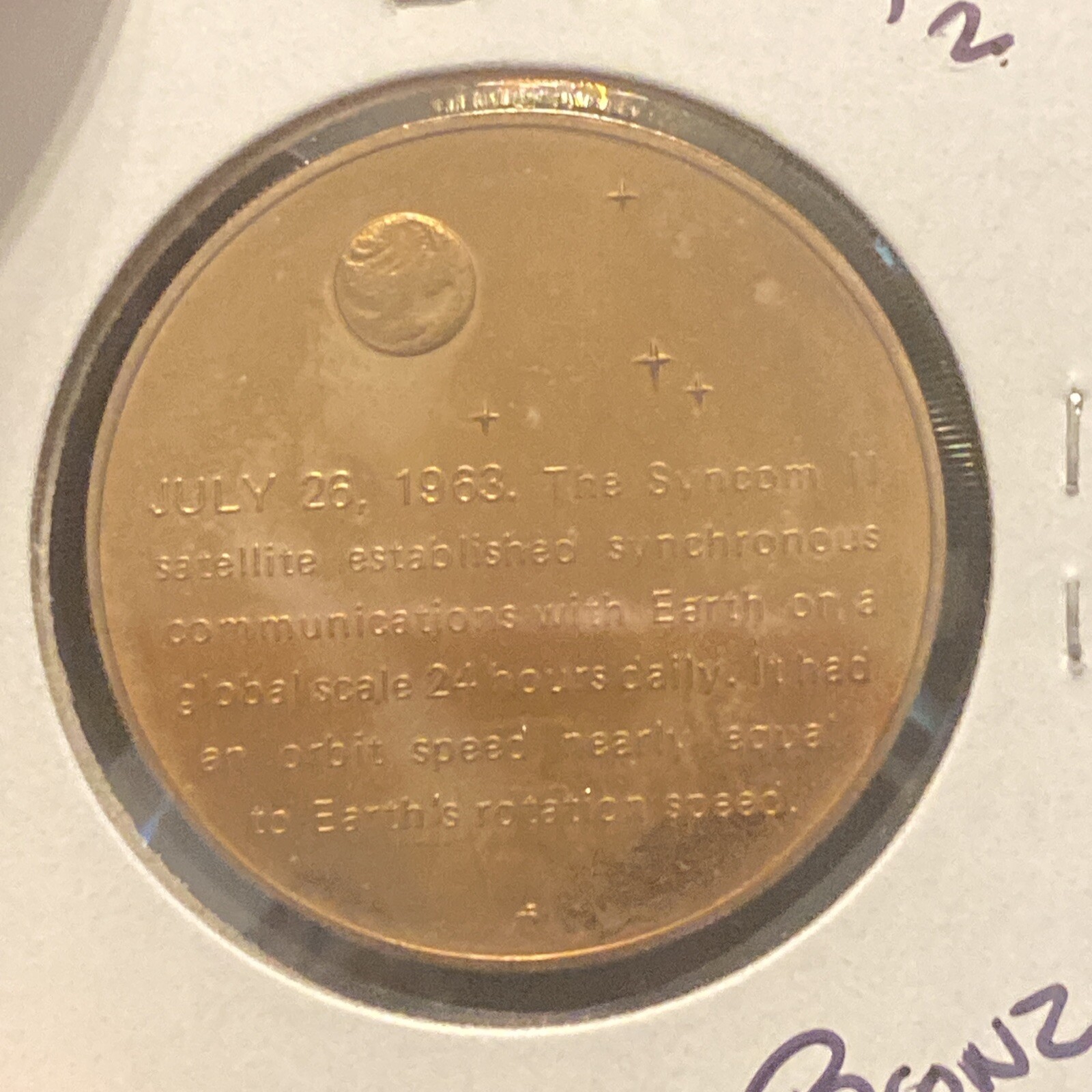 Vintage Syncom 2 Bronze Token Space Synchronous Orbit Satellite Token
