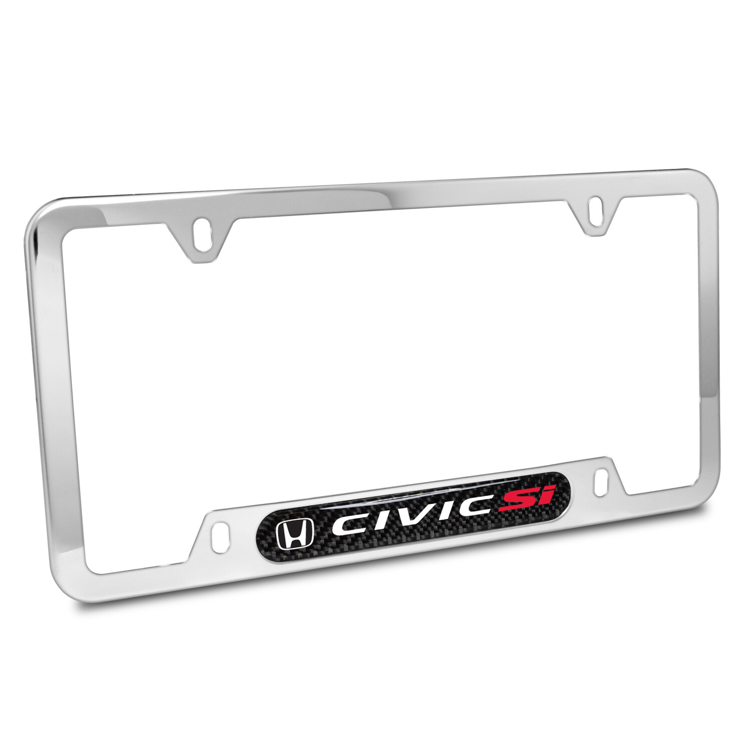 Honda Civic Si Real Carbon Fiber Nameplate Chrome Stainless Steel License Frame