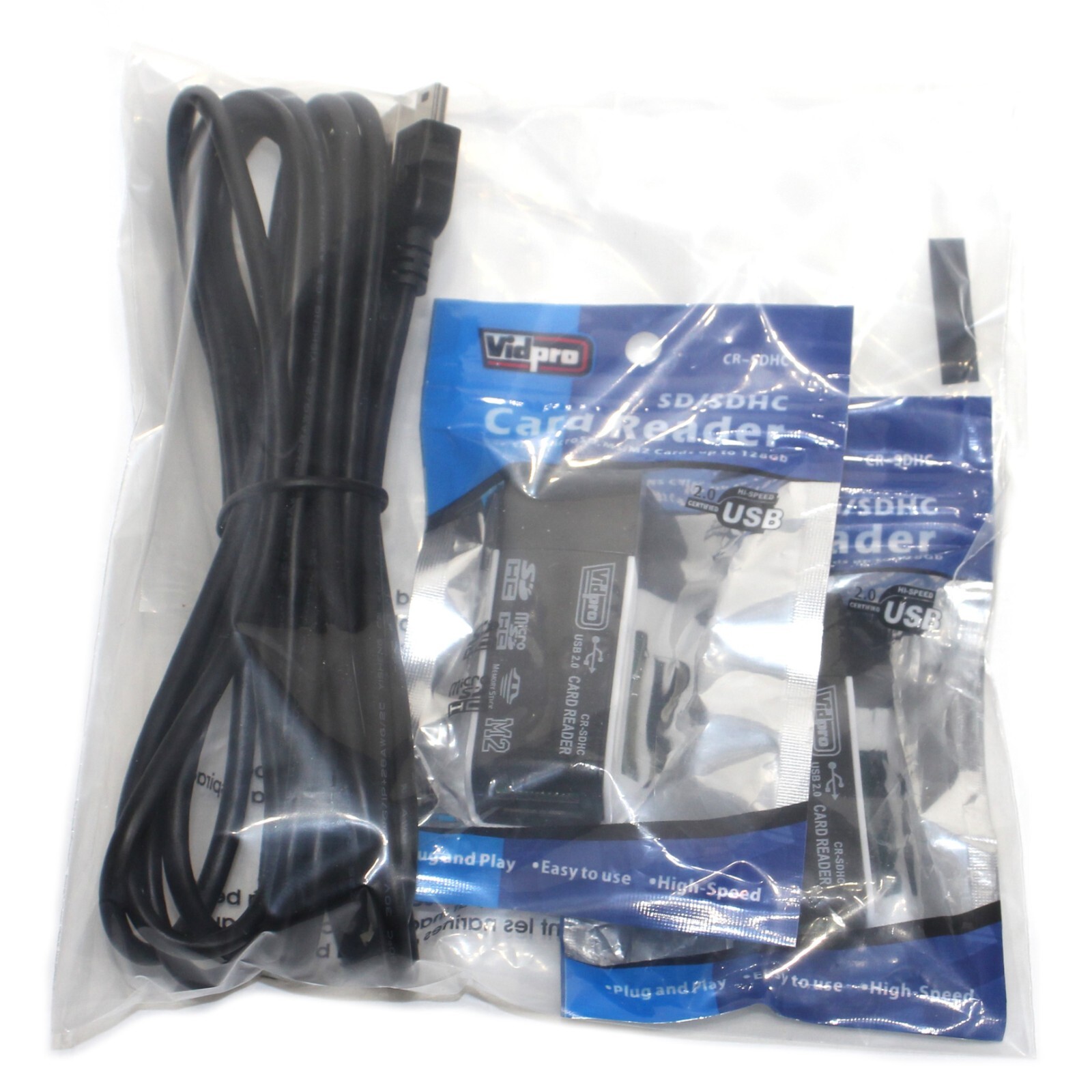 2X SD/SDHC Card Reader Vidpro Plus One Usb 12' Cable