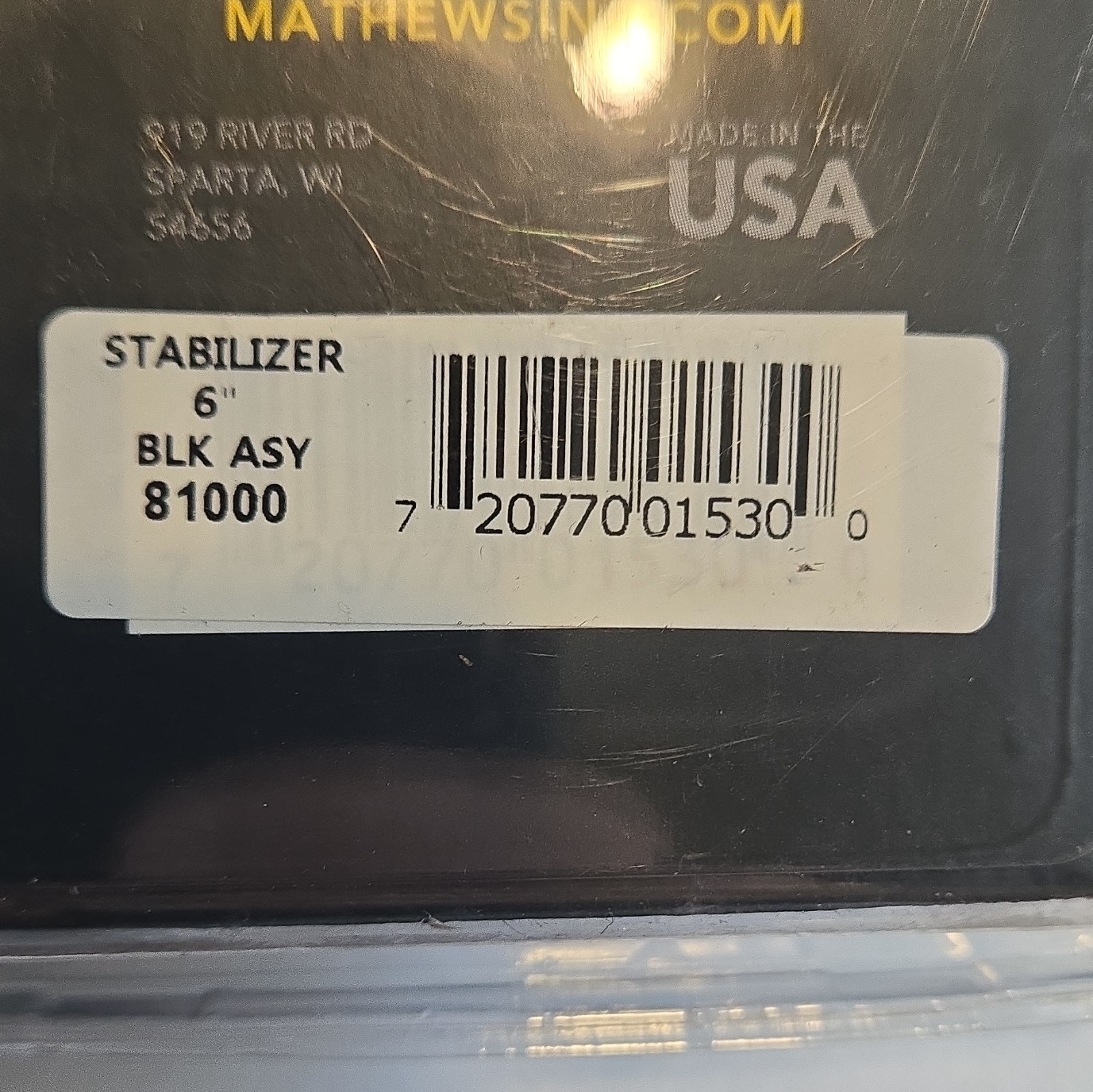 Mathews Flatline Stabilizer 6in Black for Compound Bow, MPN 81000