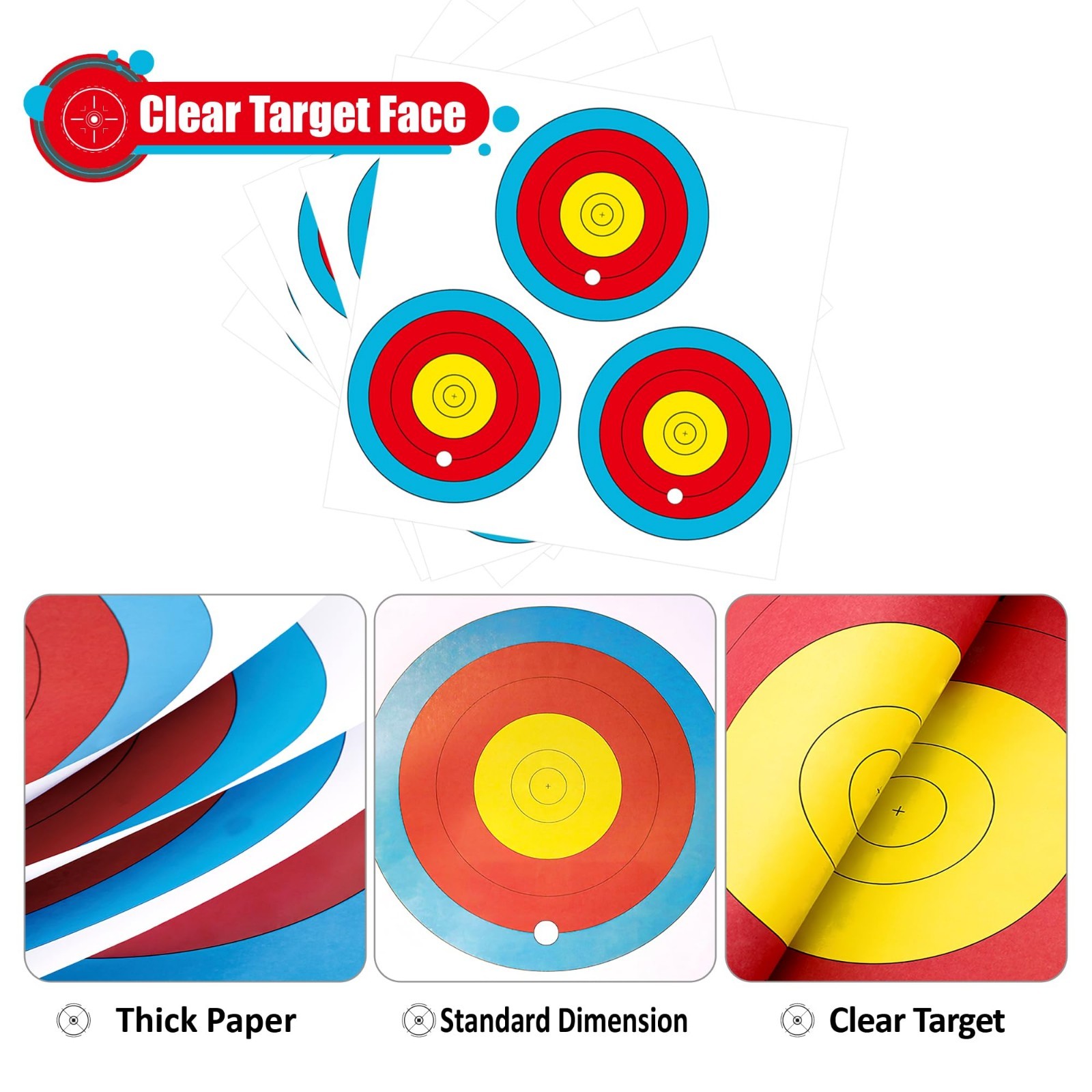 3 Spot Archery Targets Paper - 30/50pcs, Includes Target Pins, Bow & Arrow Pract