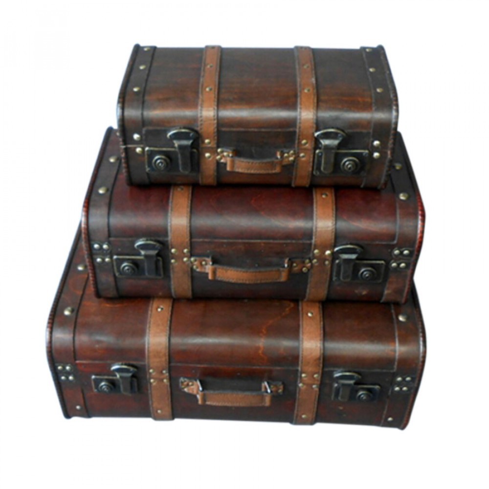 Set Of 3 Suitcases With Classic Metal Locks Decorative Trunks