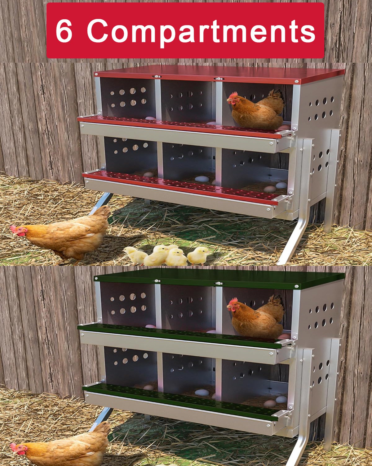 6 Compartments Chicken Nesting Box  for Laying Eggs Chicken Laying Boxes w/ Legs