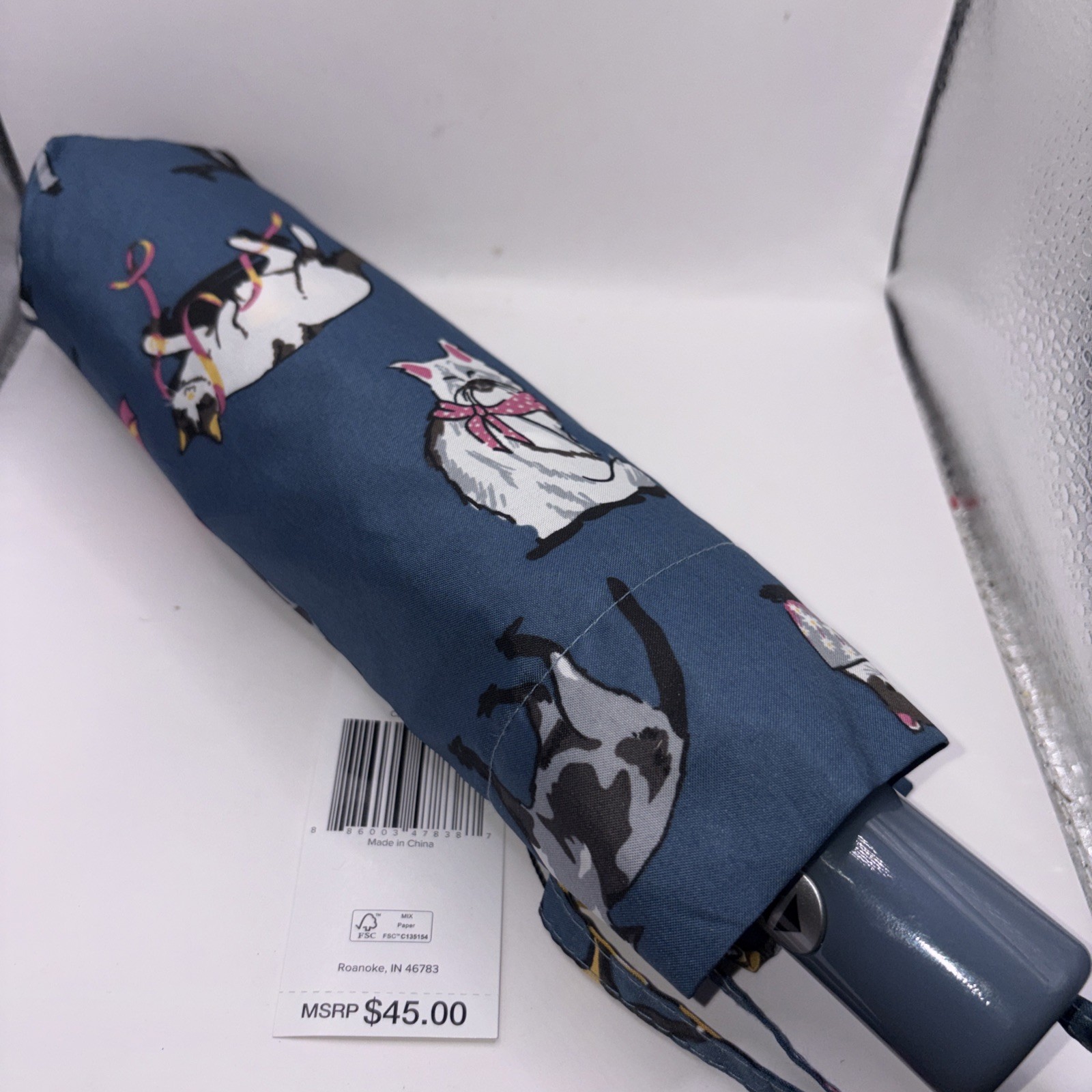 NWT Vera Bradley Cat's Meow Umbrella Auto Open Close Blue