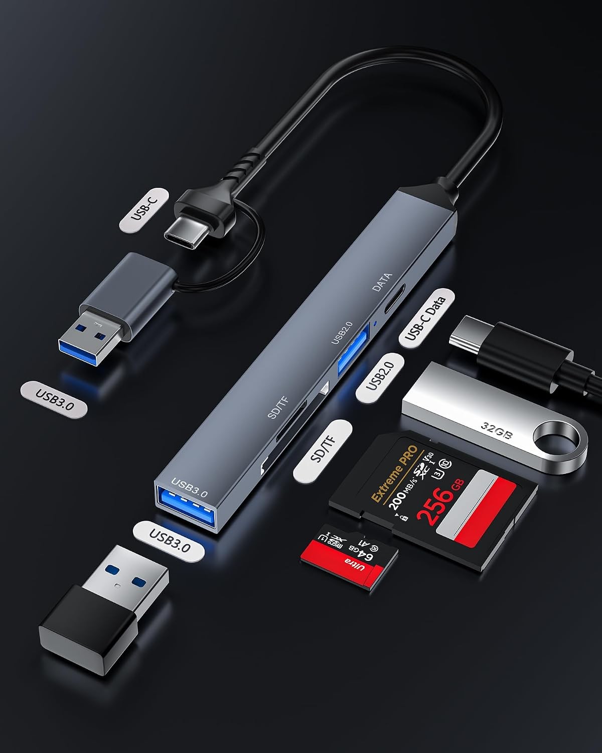 USB C USB A 3.0 SD MicroSD Card Reader Hub OTG Fast Data Transfer Adapter