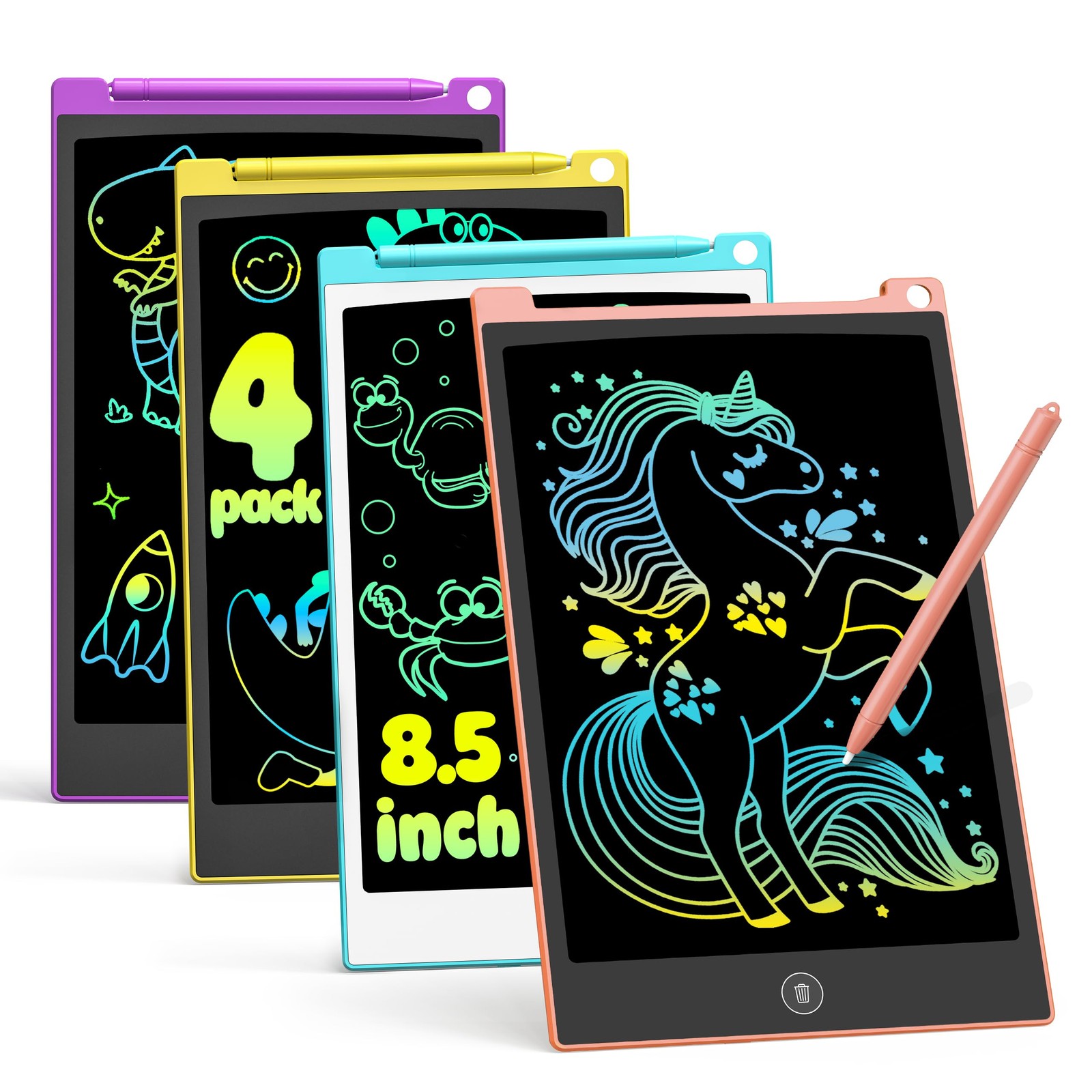 4 Pack LCD Writing Tablet 8.5 Inch Colorful Drawing Board Kids Travel Games