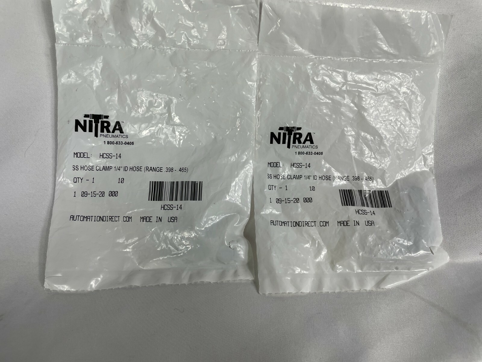 2 NITRA  Pneumatics  Model: HCSS-14  SS Hose Clamp 1/4" ID Hose