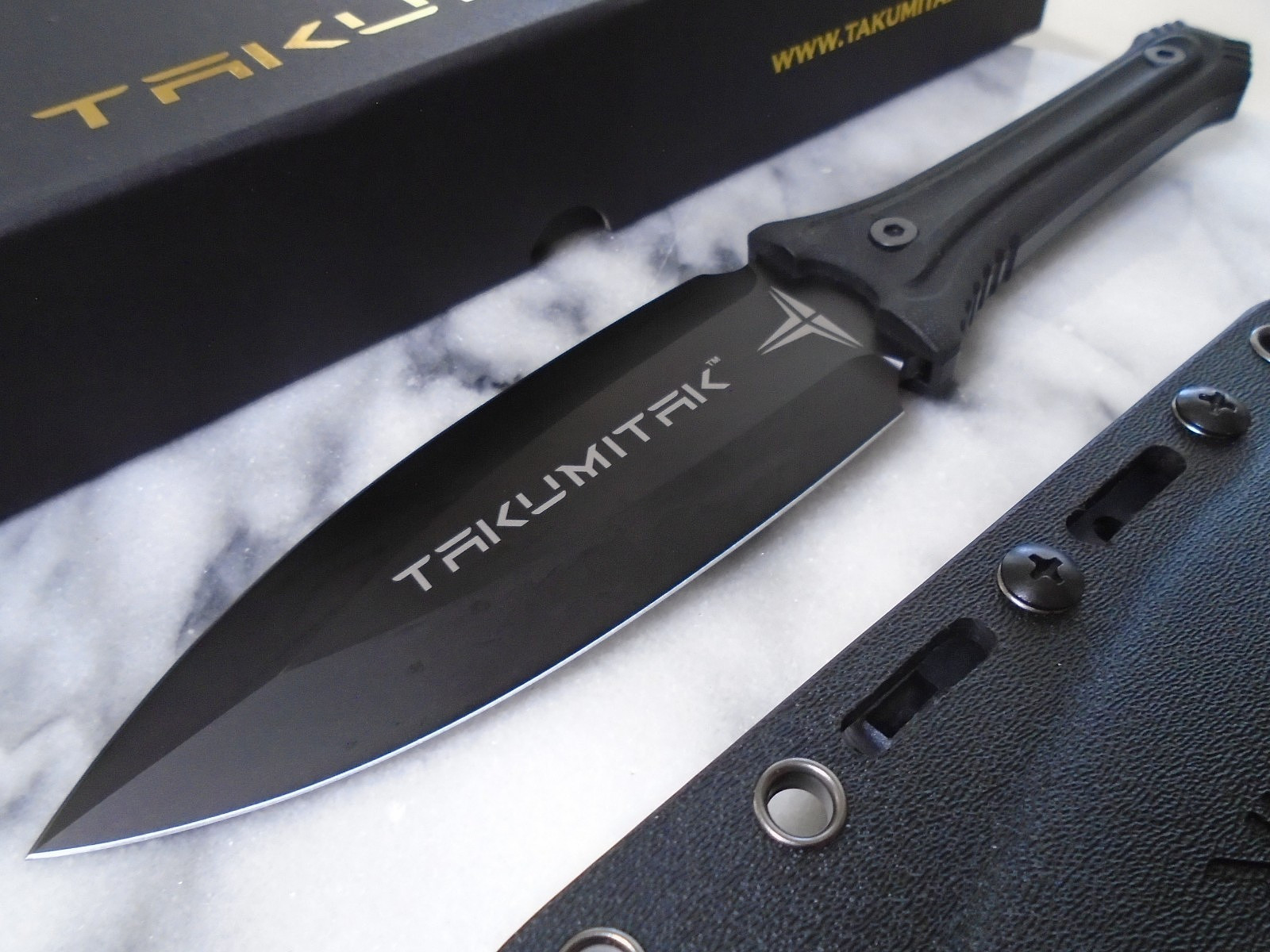 Takumitak Sentinel Black Dual Edge Dagger Fixed Blade Knife Full Tang D2 Kydex