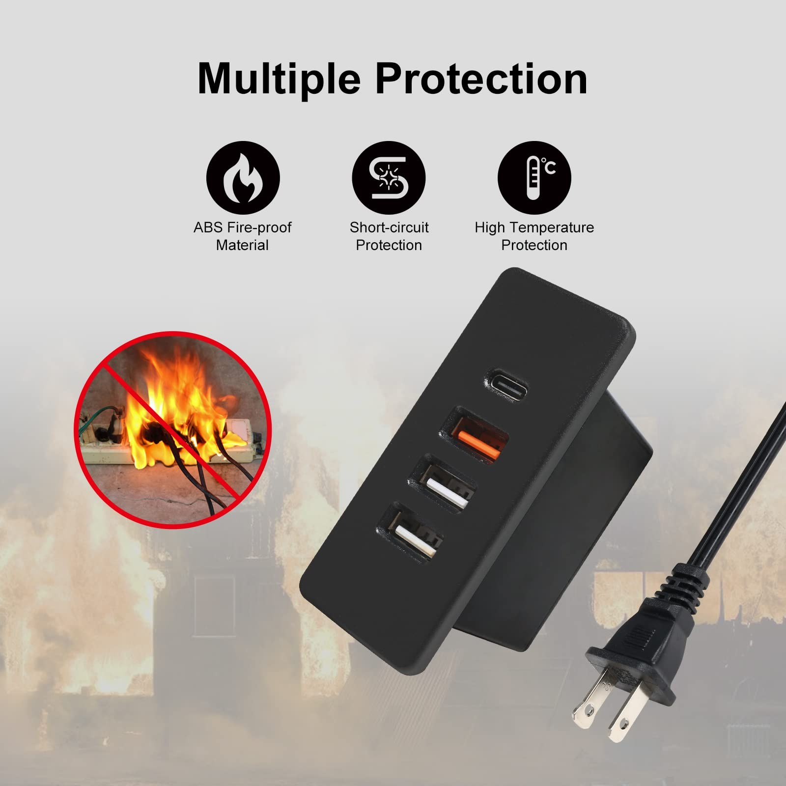 Powered USB C Hub Socket Recessed USB C Power Strip Outlet with Fast Charge 4...
