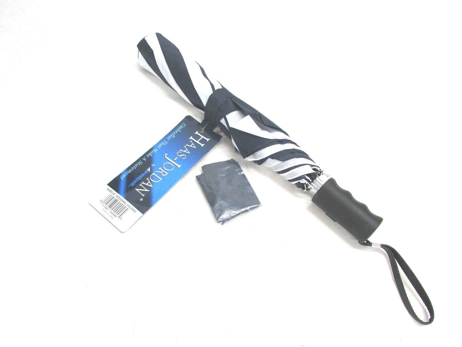 NOS! HAAS JORDAN 42" BLUE & WHITE PERSONAL FOLDING UMBRELLA, #2900