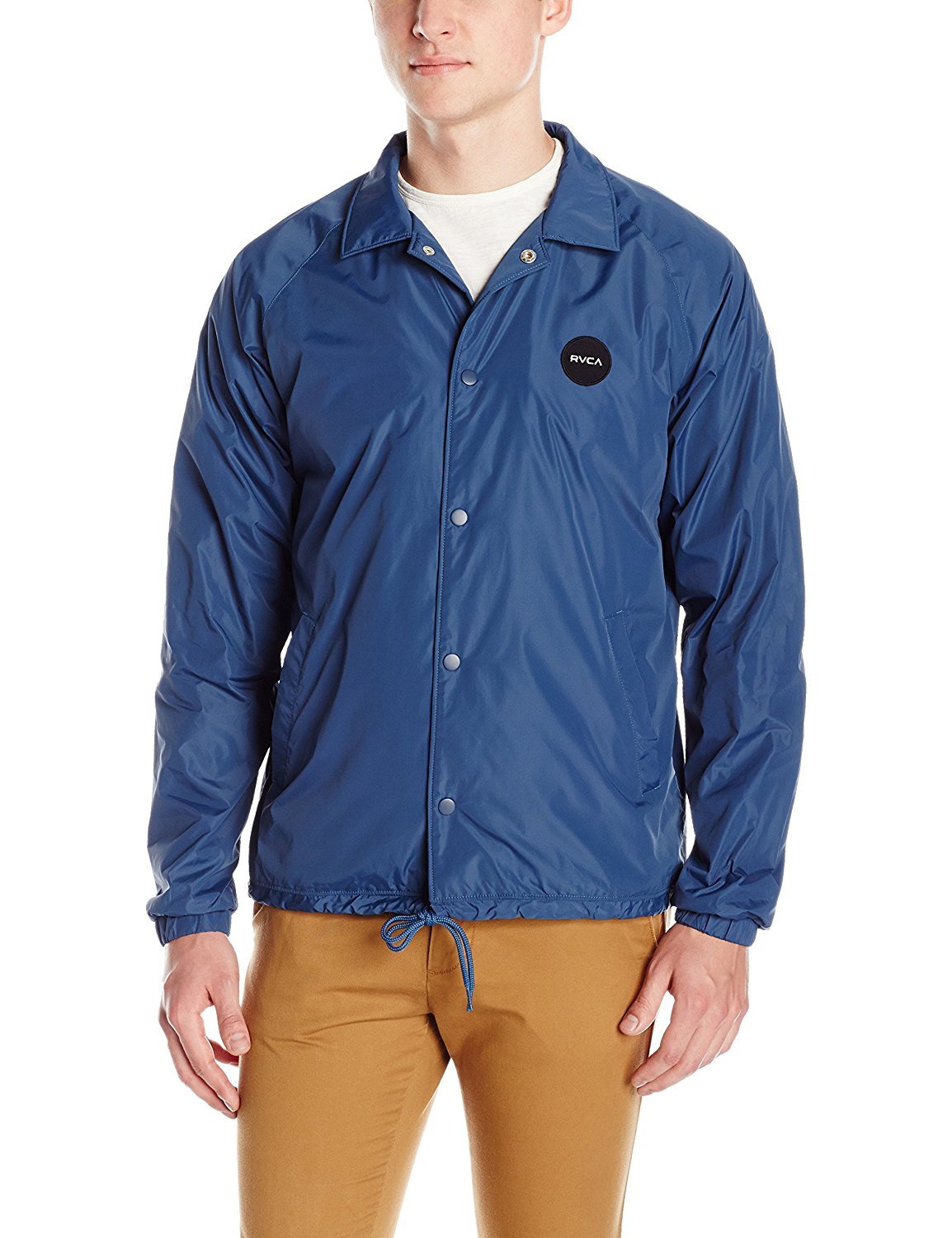 NWT Men's RVCA Motors Coach Jacket Dark Blue Snap Closure Drawstring Waist XL