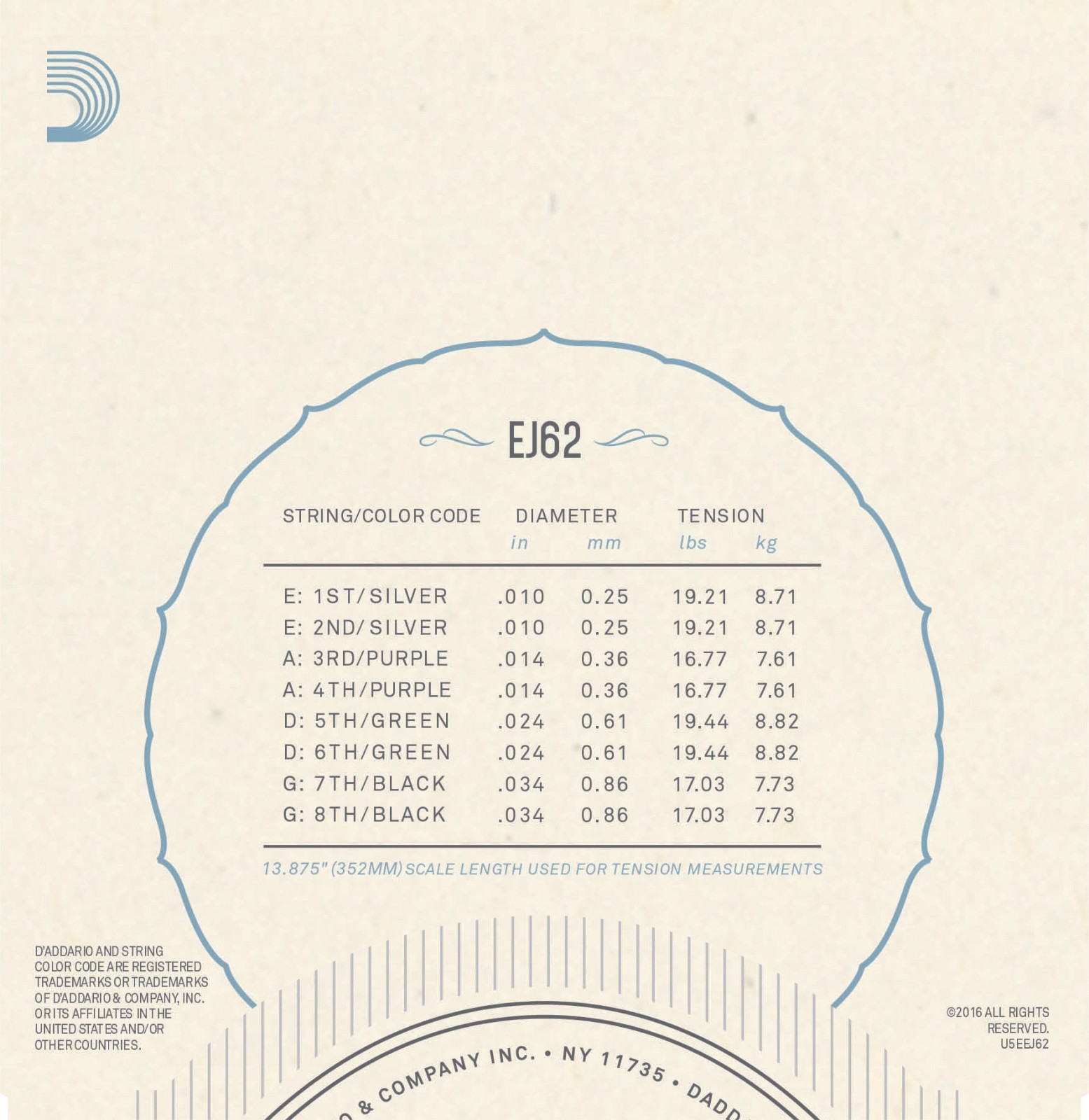 D'Addario EJ62 Mandolin Strings 80/20 Bronze Light 10-34