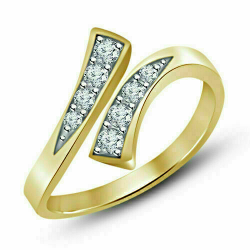 0.50 Tcw Round Cut Diamond Adjustable Bypass Toe Ring 10K Yellow Gold Finish