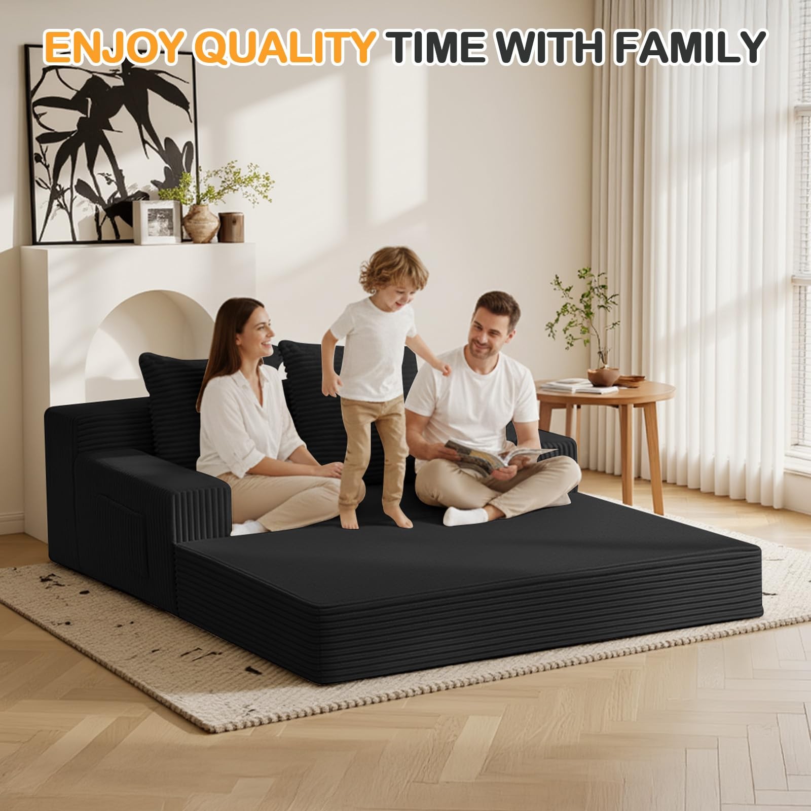 Loveseat Boneless Convertible Sofa Bed, Folding Floor Futon Sleeper Sofa Couc...