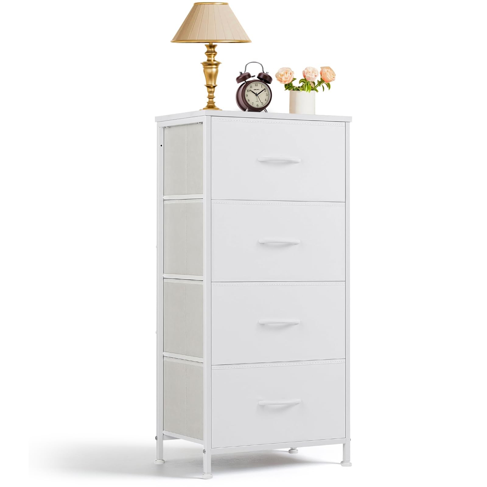 Nightstand, 4 Drawer Dresser End Table Bedside Furniture with Wooden Top Stee...