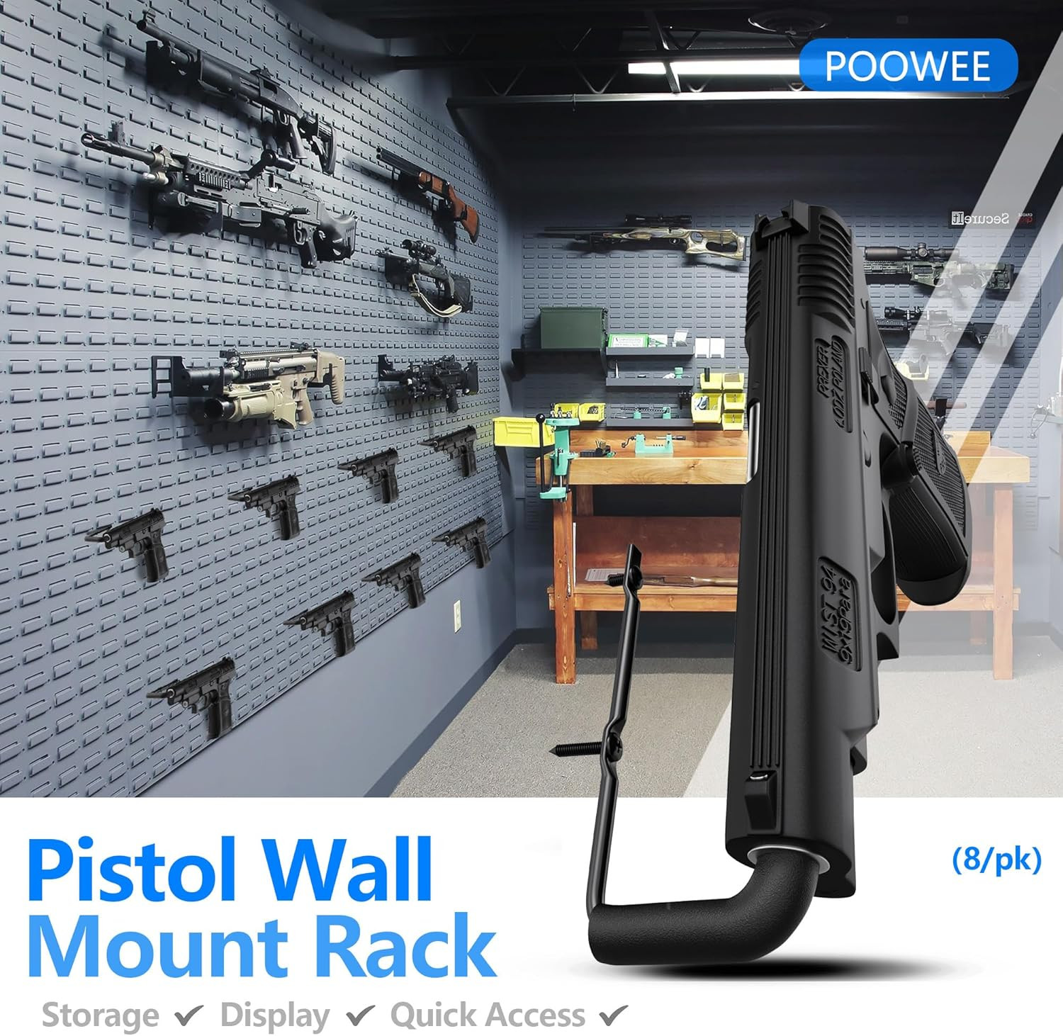 8Pcs Pistol Wall Mount Rack - Rubber Wrap Top Pistol Rack for Wall,Cabinet,Safe,