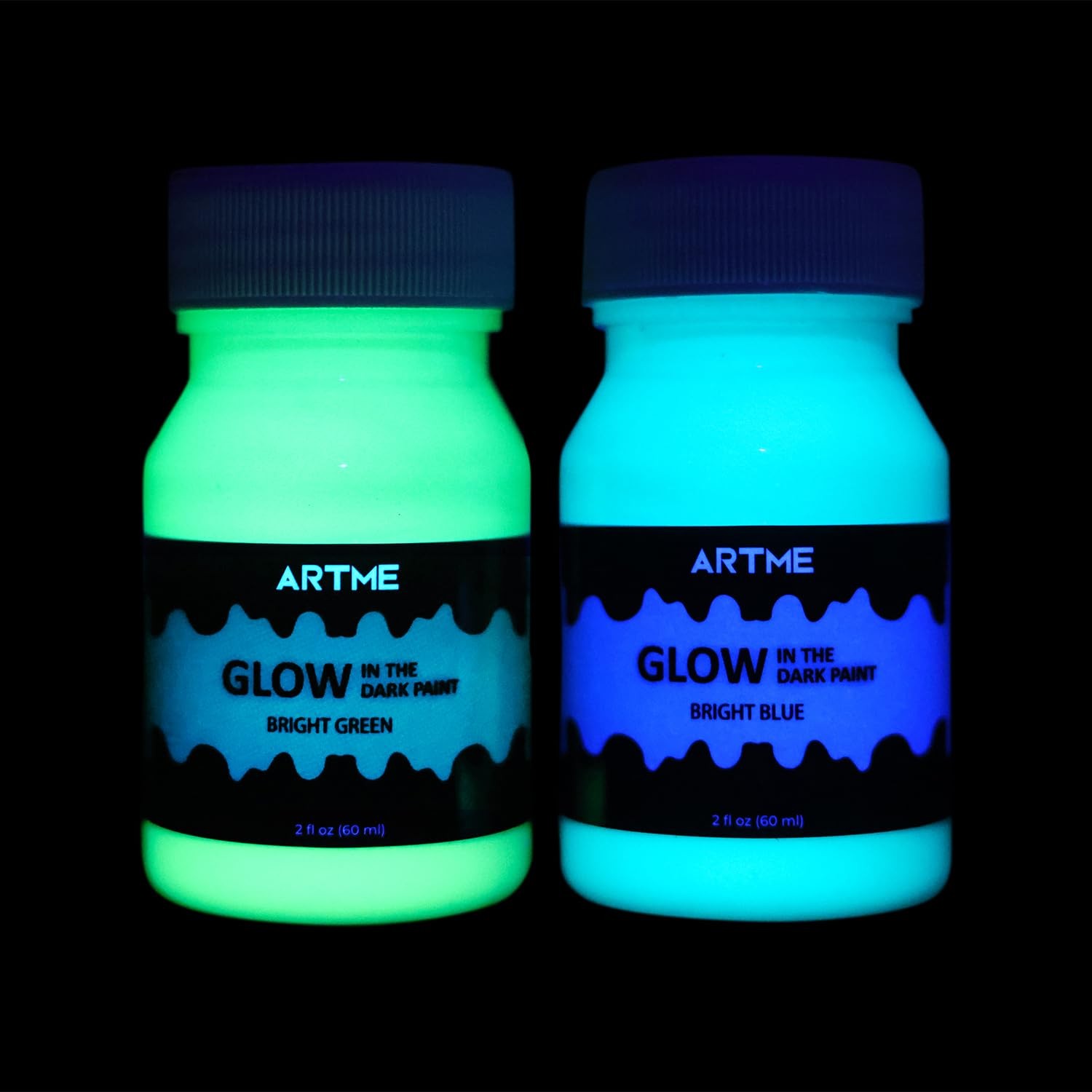 Glow in The Dark Paint Set of Green and Blue Colors 60ml/2oz each Acrylic Pai...