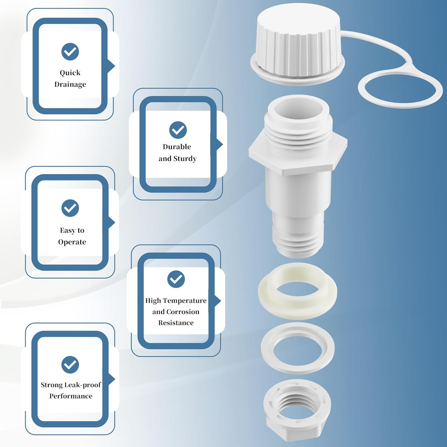 Threaded Drain Plug with Plastic Tethered Cap for Cooler,Compatible with Igloo 5