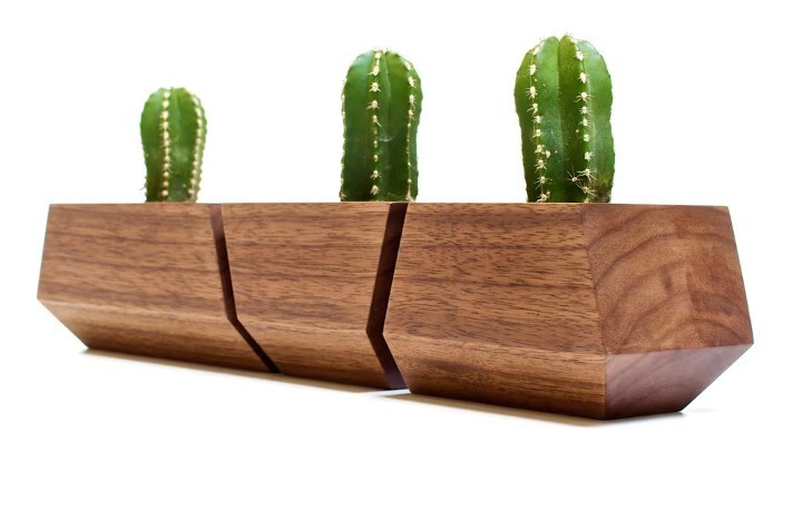 R. DESIGN HOUSE Handmade MID CENTURY Modern BOXCAR WOOD PLANTER 3pc SET Designer