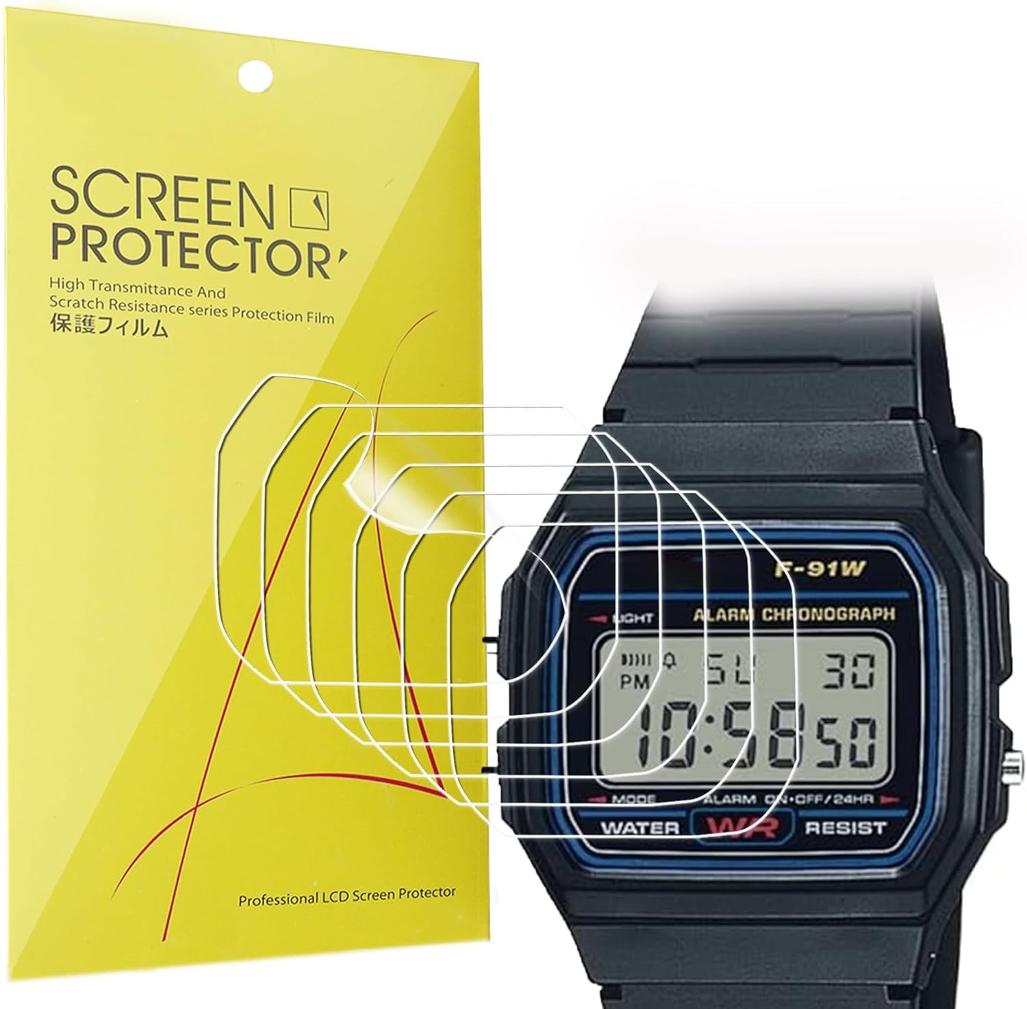 F91W-1 Screen Protector, [6 Pack] Full Coverage TPU Clear Film Compatible