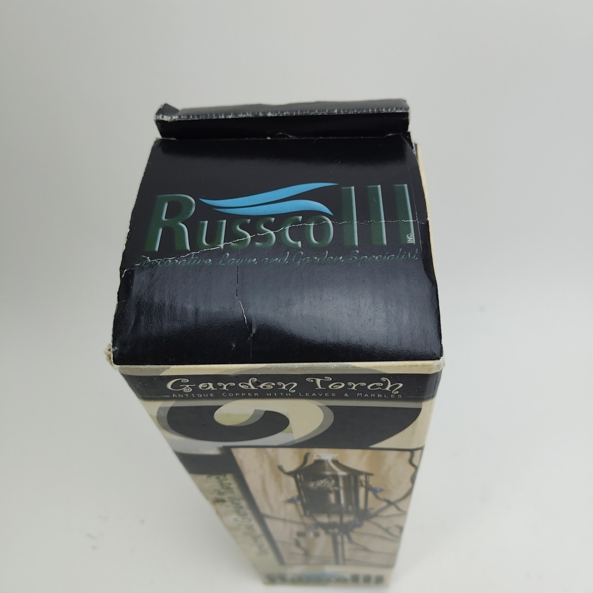 Vintage Russco III Garden Torch with Antique Copper Finish with Leaves & Marbles