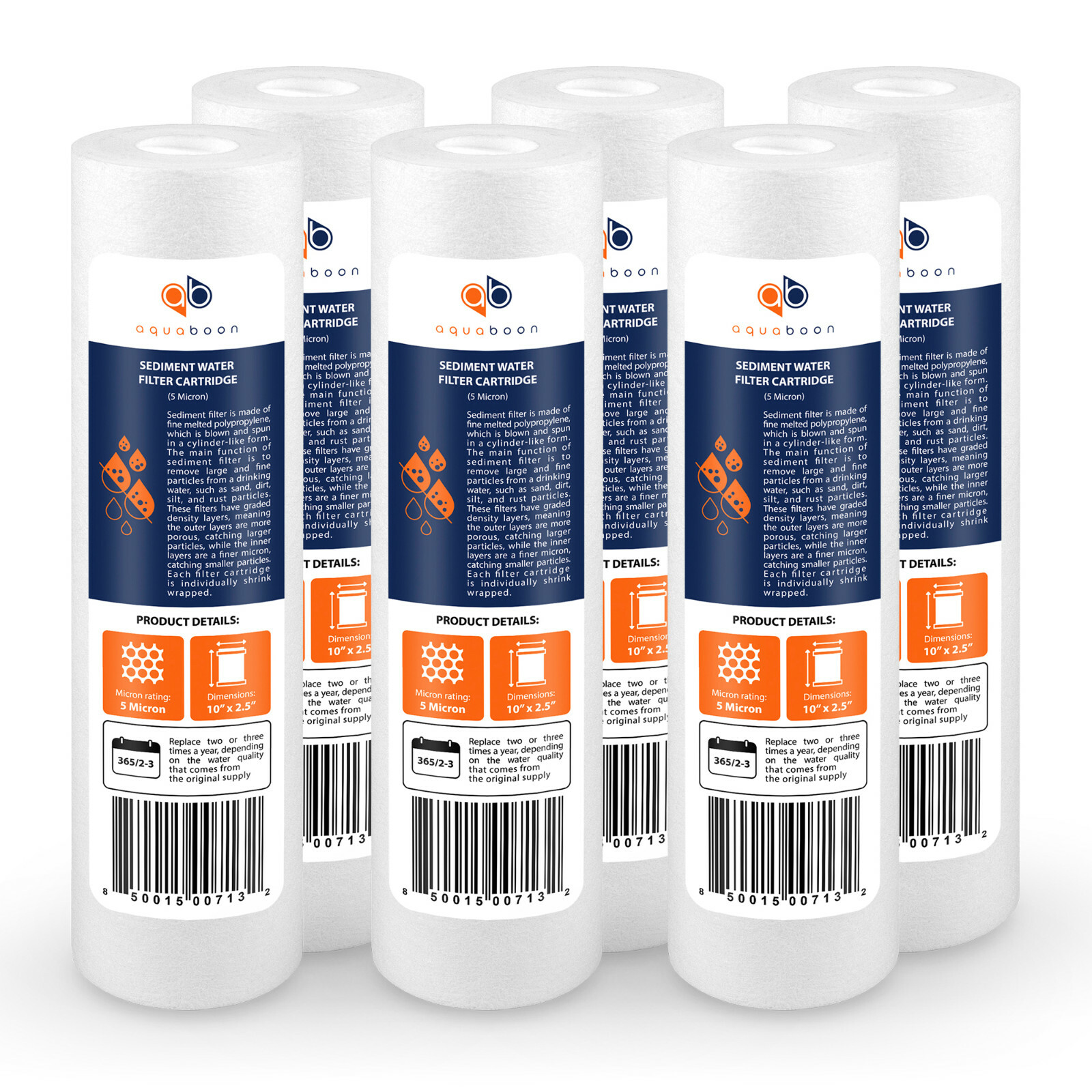 6-PACK of 5 Mic 10" Sediment Water Filters for Any Standard RO Unit by Aquaboon