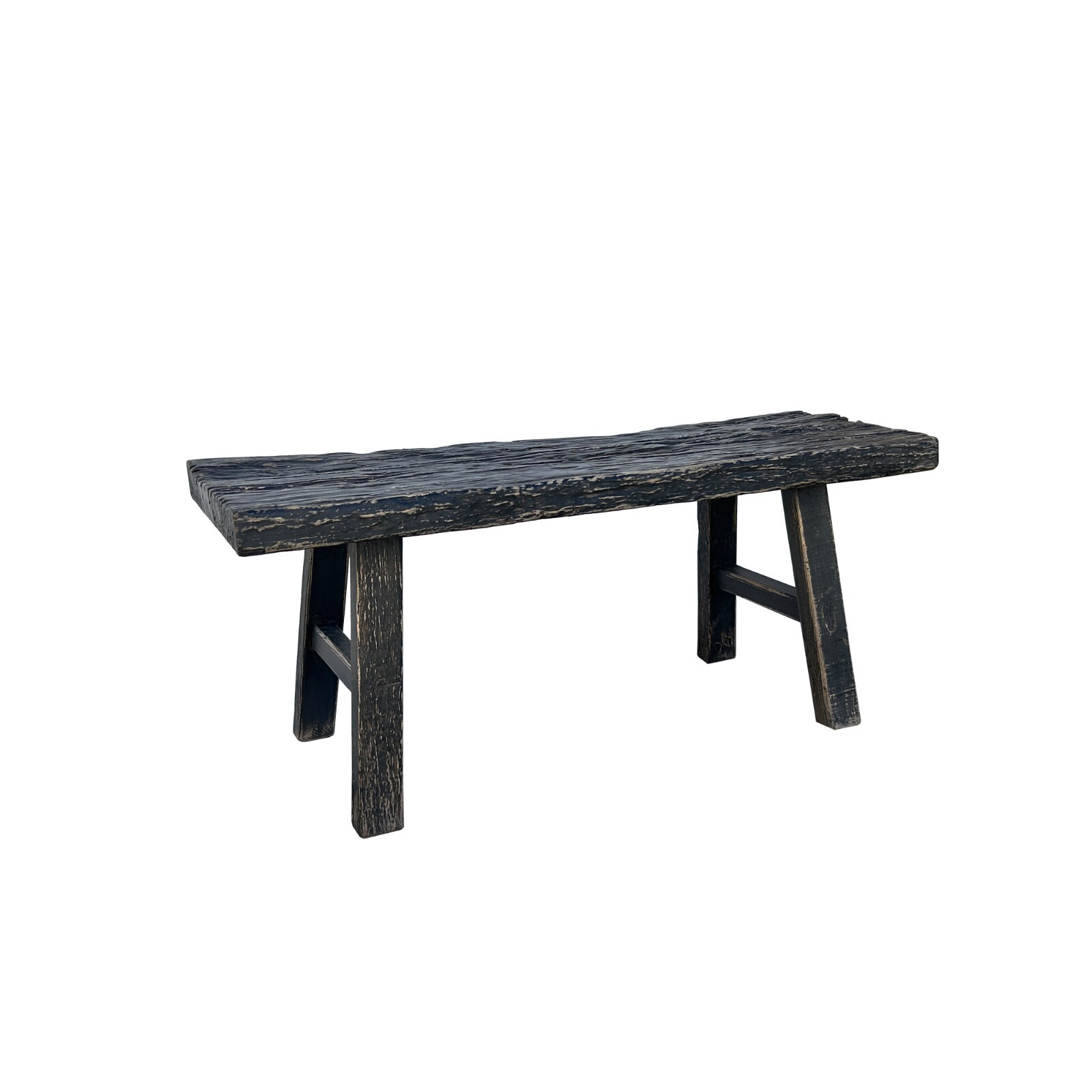 Distressed Rustic Black Rough Grain Flat Wood Bench Table ws4543
