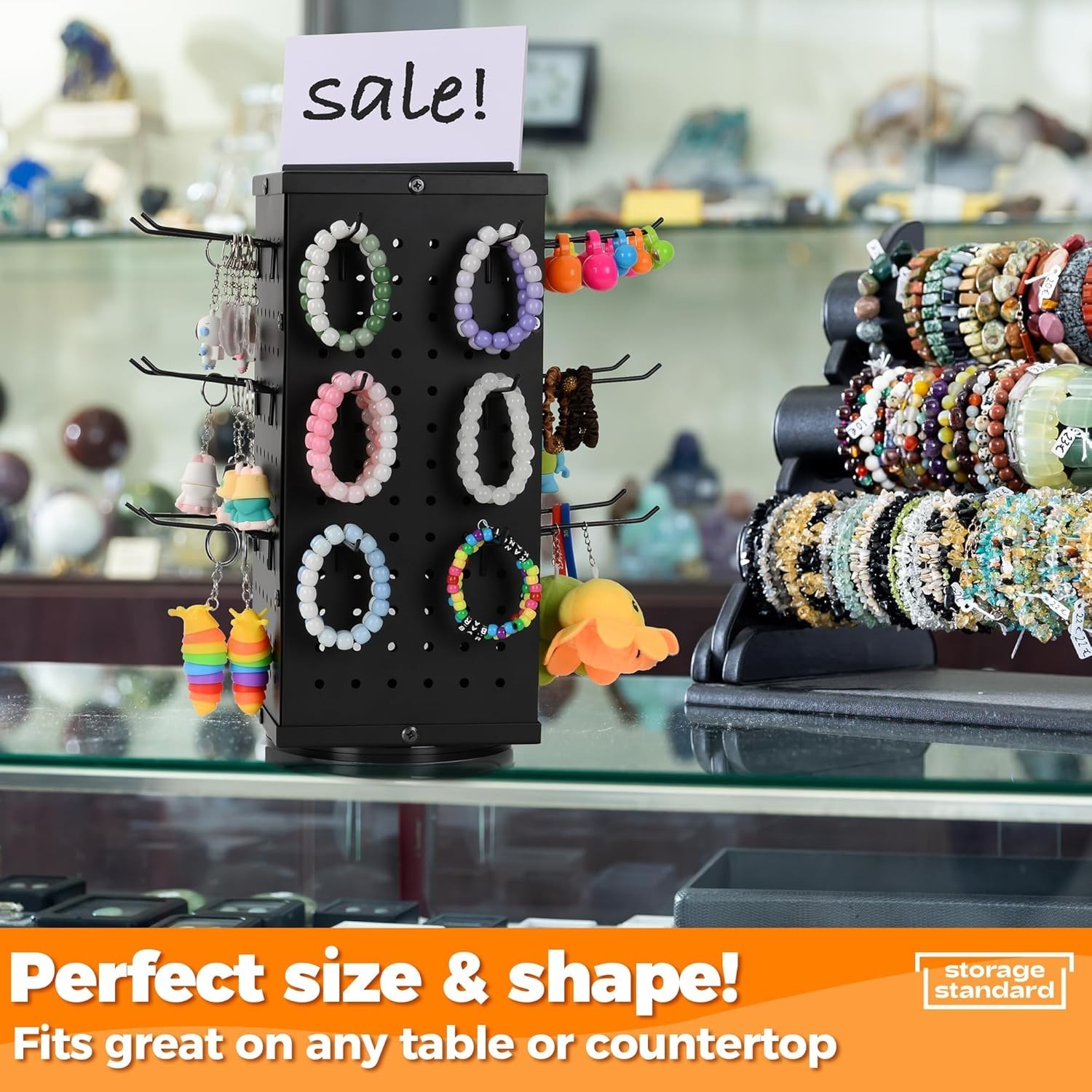 Rotating Pegboard Display Stand With 24 Hooks, 4-Sided for Products, Accessories