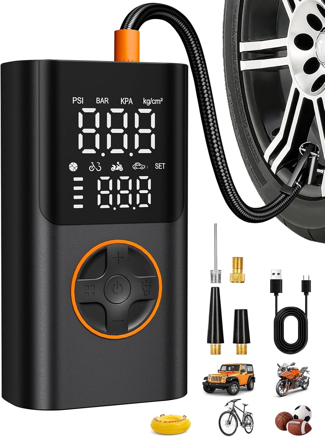 150PSI Portable Tire Inflator & Air Compressor with USB & Auto Shut-Off