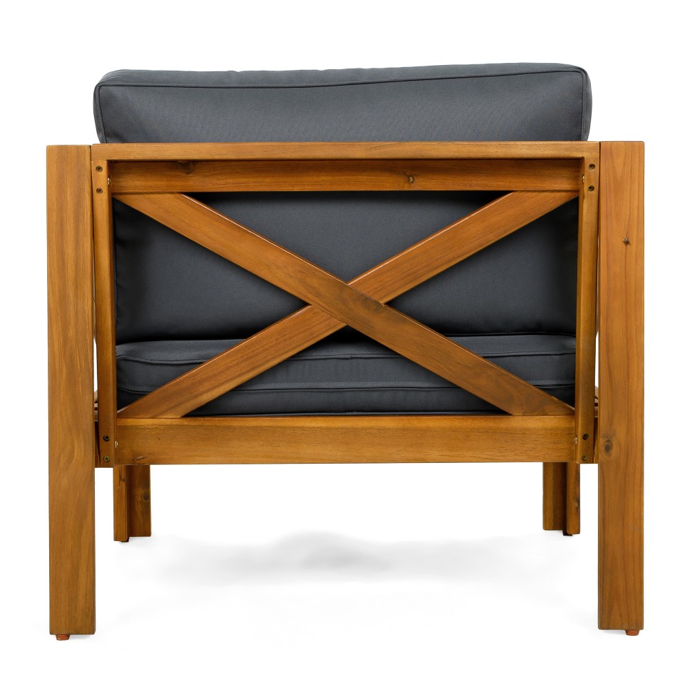 Set of 4 Weatherproof Acacia Club Chairs w/ Gray Outdoor Cushions