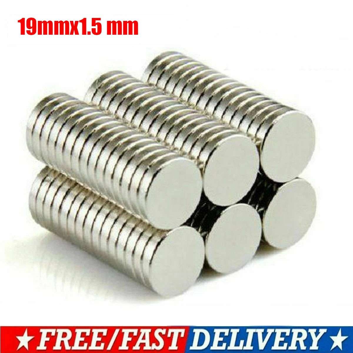 5/10/50/100/200x 19mmx1.5 mm Strong Neodymium Rare Earth Cylinder Magnets N48 US