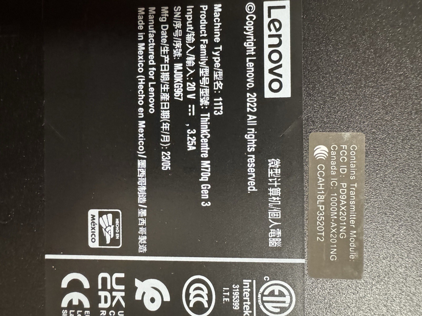 Lenovo Thinkcentre M70q Gen 3 i5-12400T 1.8GHz 32GB RAM 256GB W11Pro