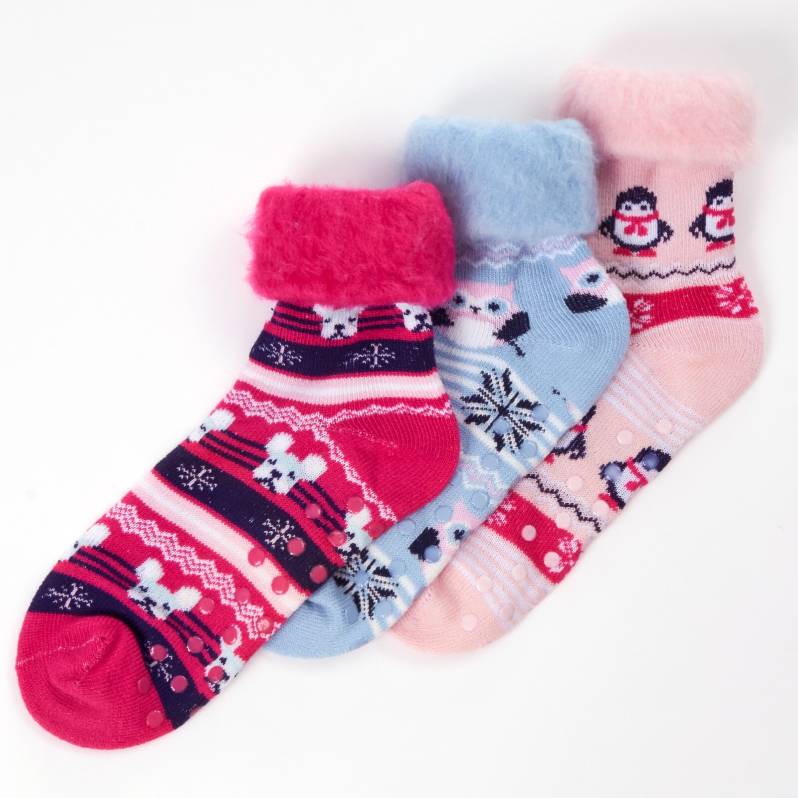 Ladies Patterned 3 Pack Bed Sock With Gripper Soles