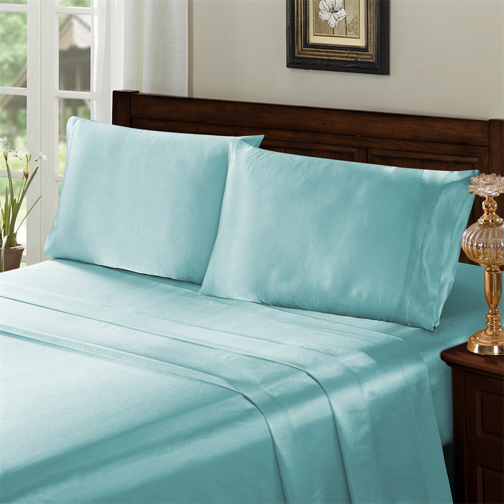 Serenta Luxury Super Soft & Silky 4PC Satin Sheet Set Solid Color Deep Pocket