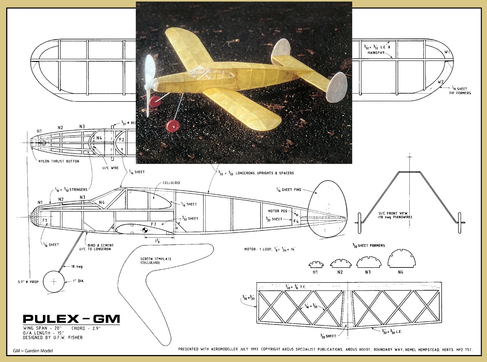 Model Airplane Plans (FF): PULEX-GM 20" Rubber-Powered by Peter Fisher