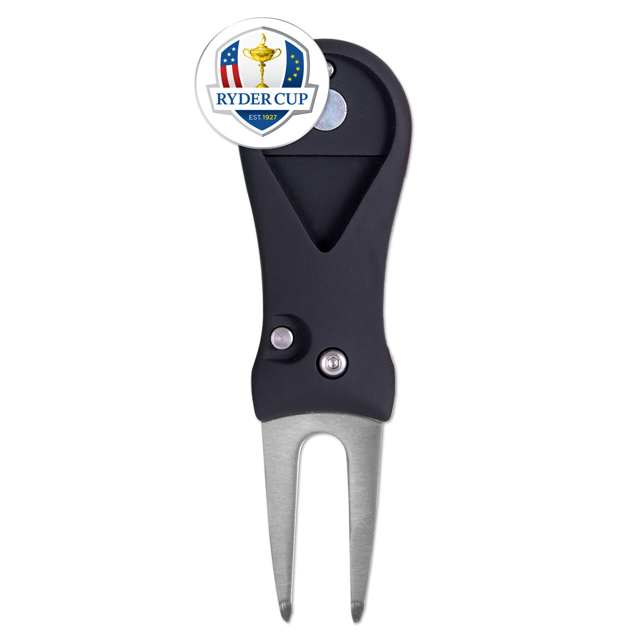 Ryder Cup Golf Ball Marker w/ Switchblade Divot Tool Spring Action Retractable